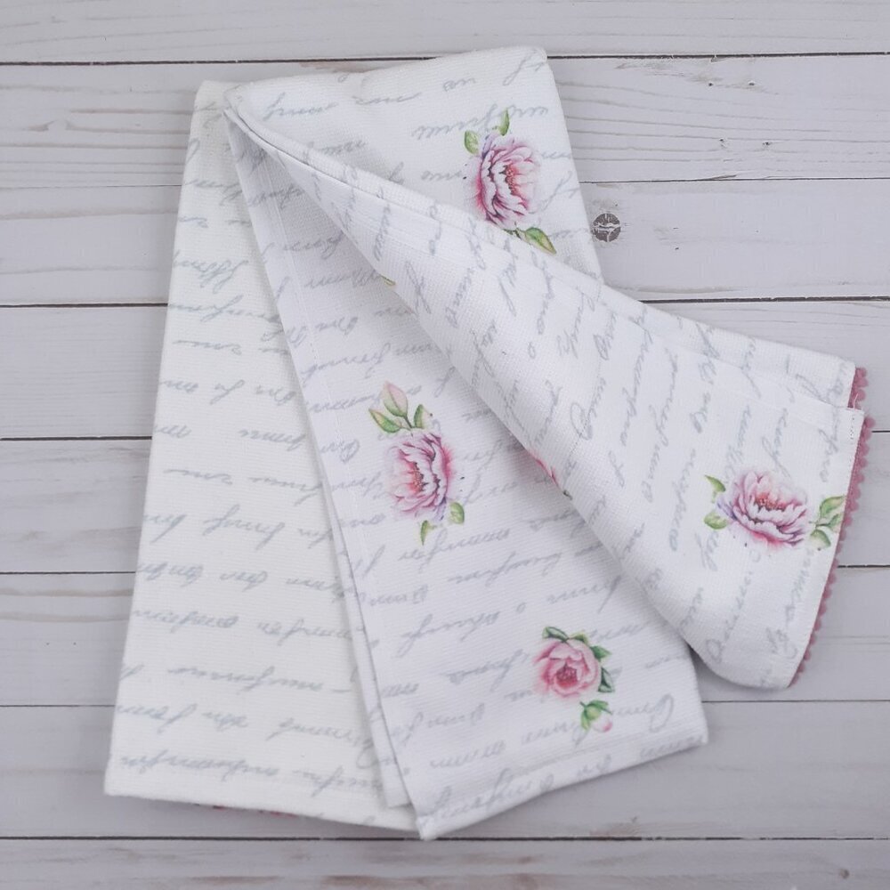 Shabby Chic Easter Kitchen Towels Set of 2 Bunny Flowers Floral Pink - Picture 4 of 4